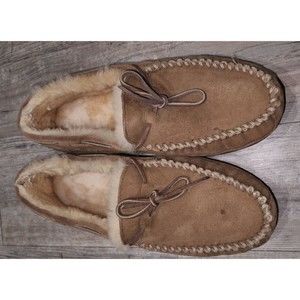 LL Bean Moccasins Wicked Good Sherpa Lined Slippers Mens Size 13M Tan 264593